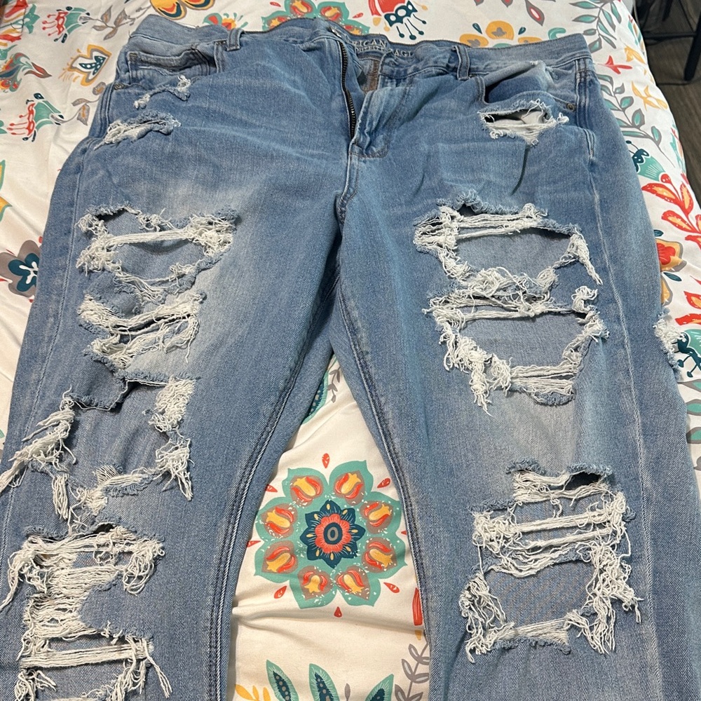American Eagle Outfitters Ripped Light Blue Boyfriend Jeans